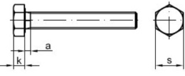 Śruba  M16x70mm Oc łeb 6kątny kl 5.8 DIN933 - 1kg
