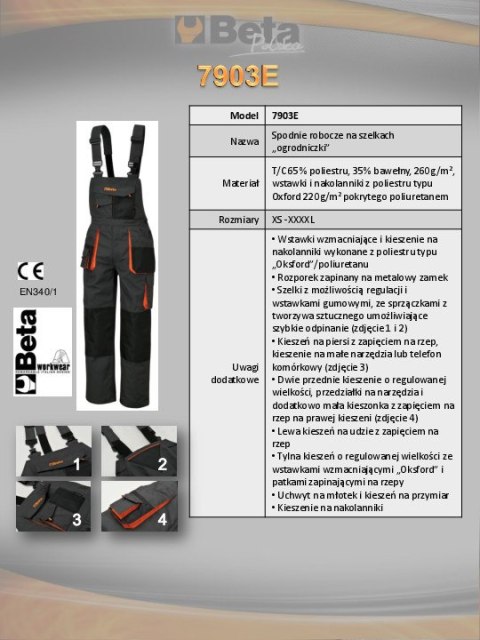 SPODNIE ROBOCZE NA SZELKACH BETA EASY 7903E M SPODNIE ROBOCZE NA SZELKACH BETA EASY 7903E M