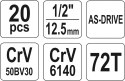 ZESTAW KLUCZY NASADOWYCH 1/2'''' 20-CZĘŚCIOWY